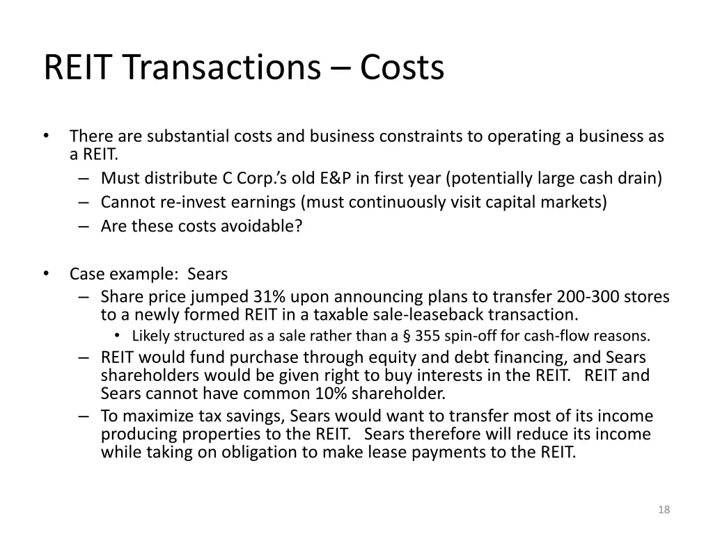 reit transactions costs