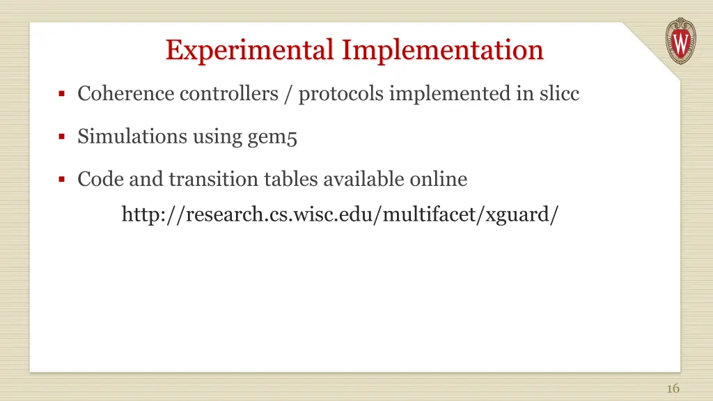 experimental implementation