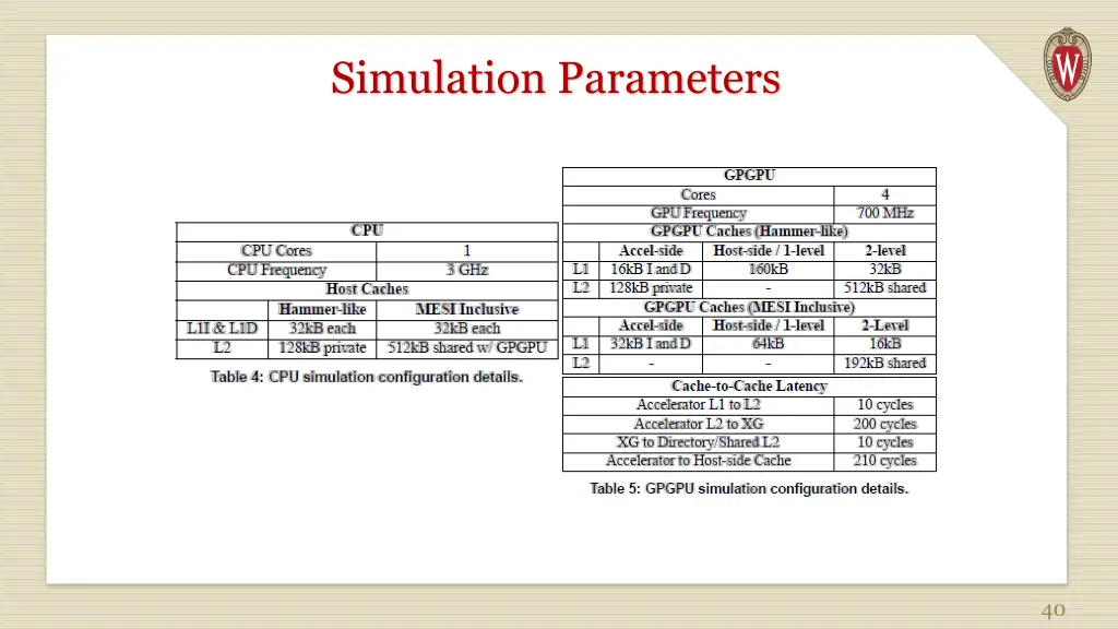 simulation parameters