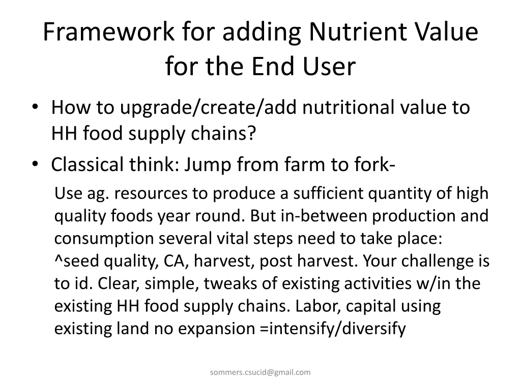 framework for adding nutrient value