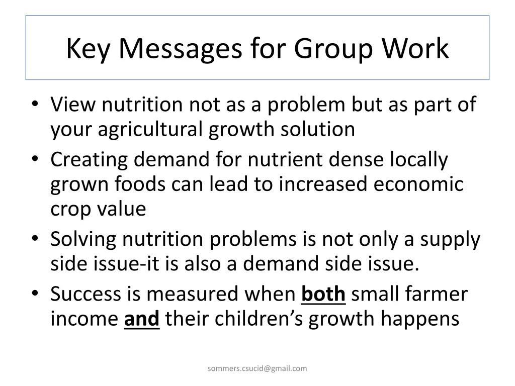 key messages for group work