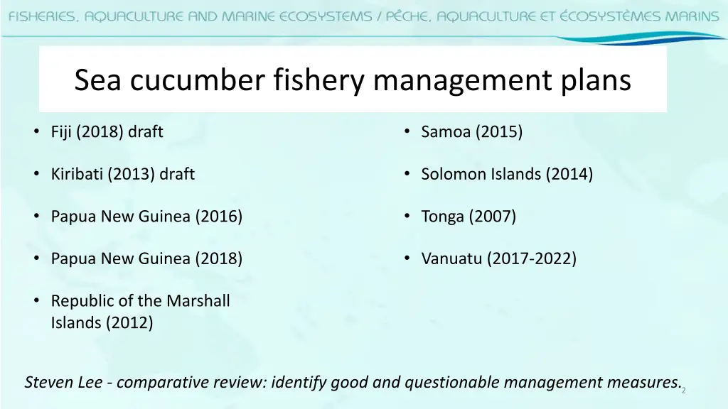 sea cucumber fishery management plans