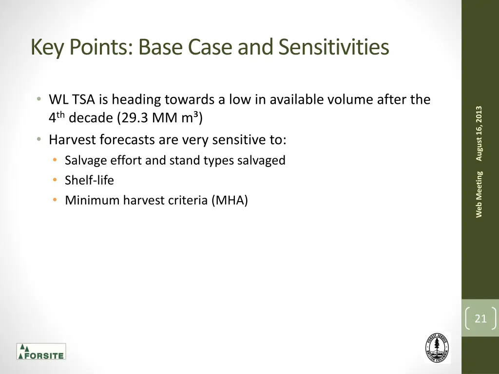 key points base case and sensitivities