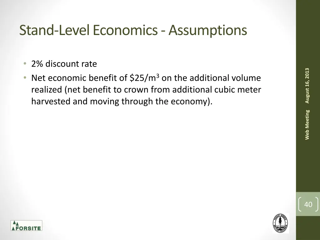 stand level economics assumptions