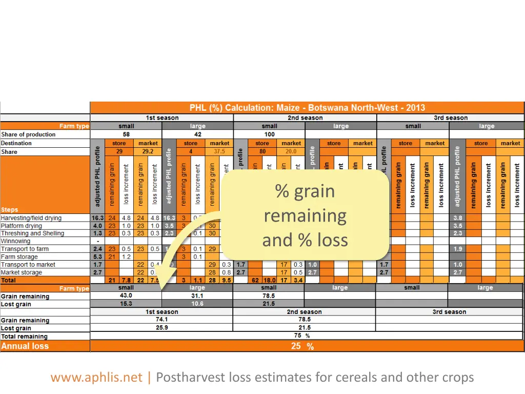 grain remaining and loss