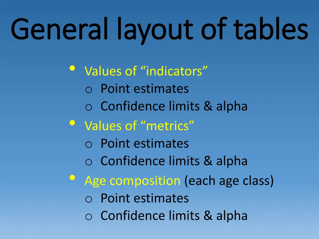 general layout of tables general layout of tables 1