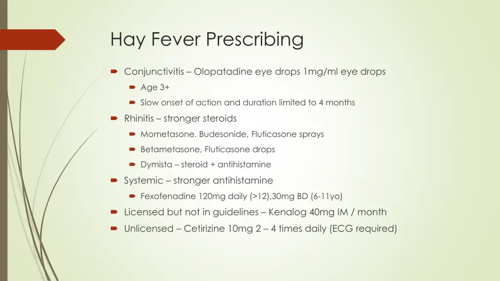 hay fever prescribing