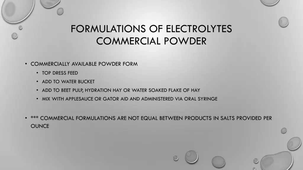 formulations of electrolytes commercial powder