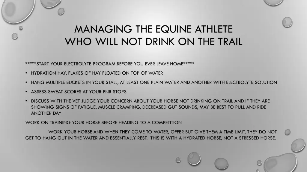 managing the equine athlete who will not drink