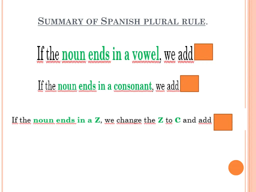 s ummary of s panish plural rule