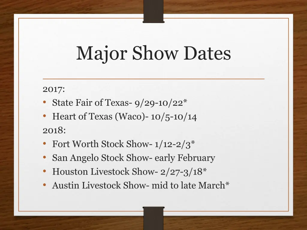 major show dates