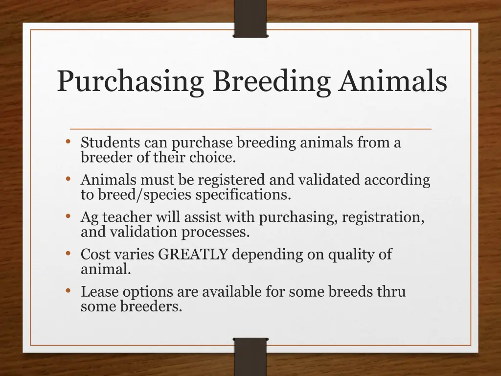 purchasing breeding animals