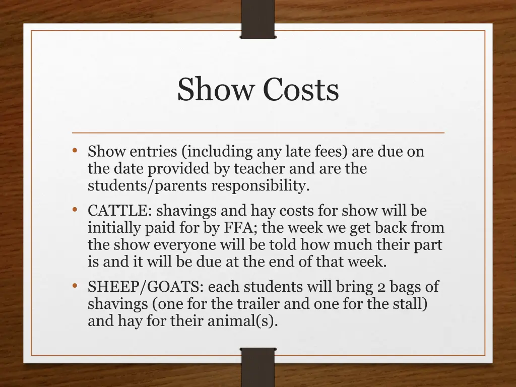 show costs