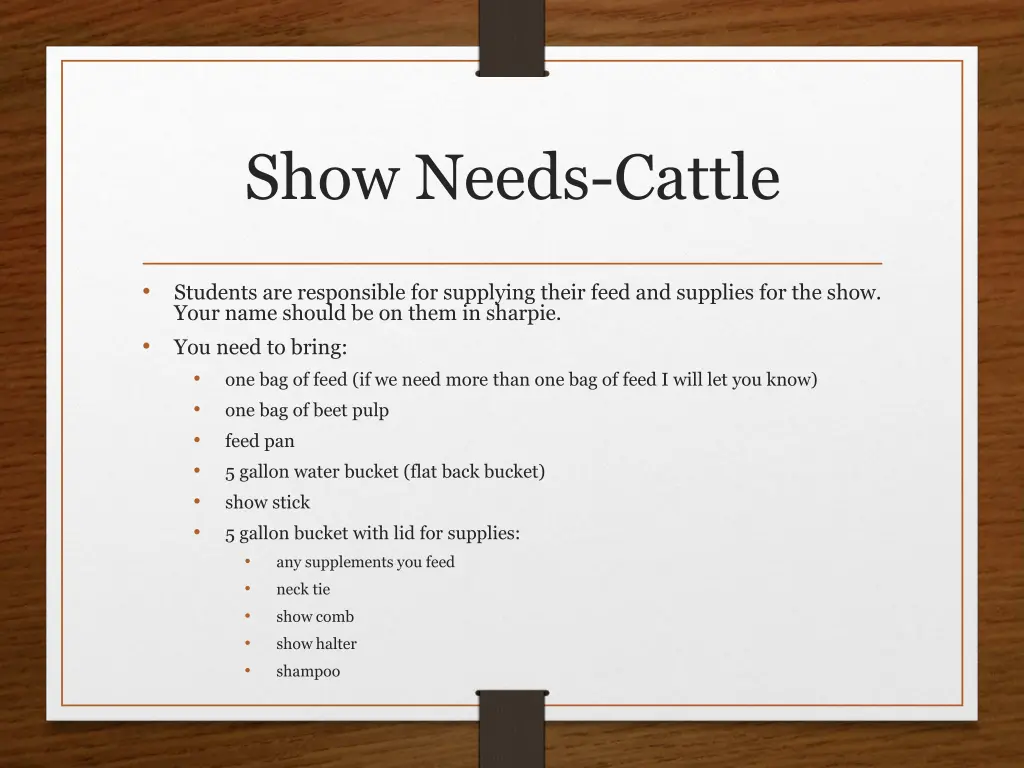 show needs cattle