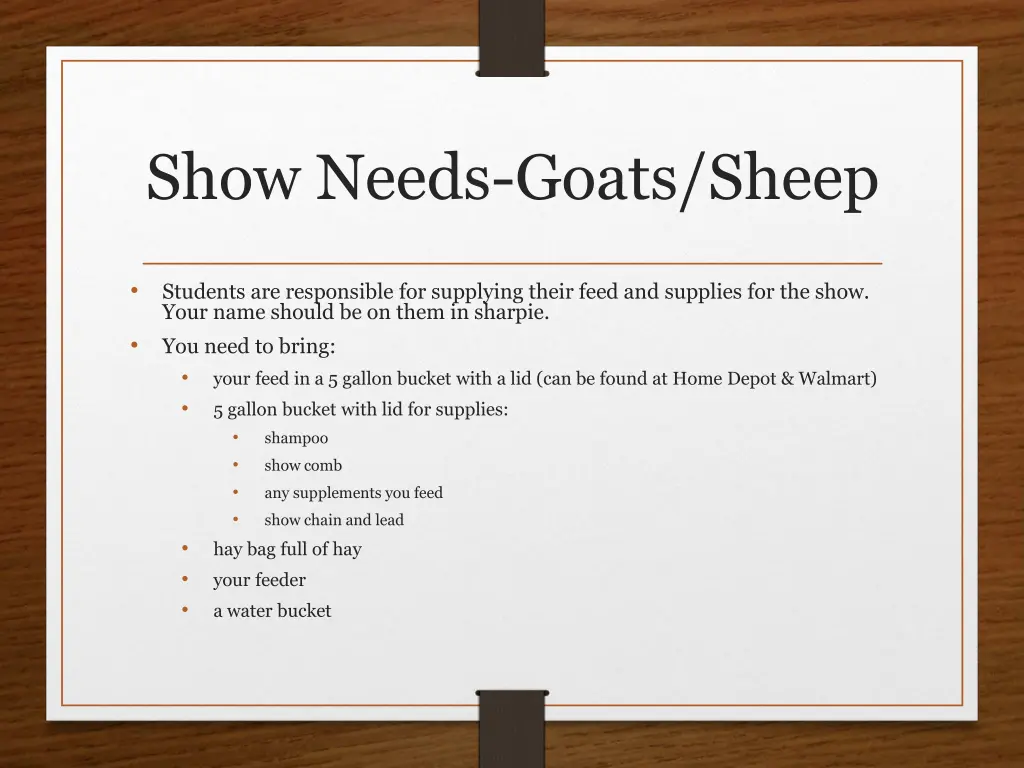 show needs goats sheep