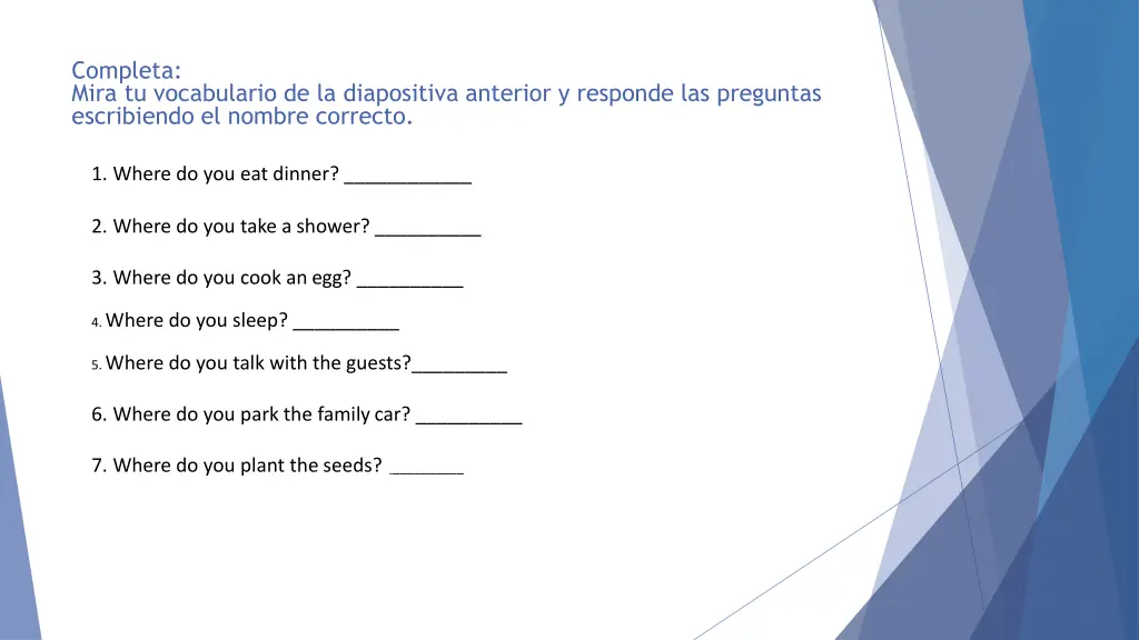 completa mira tu vocabulario de la diapositiva