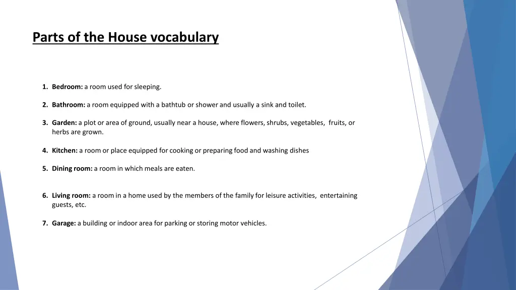 parts of the house vocabulary