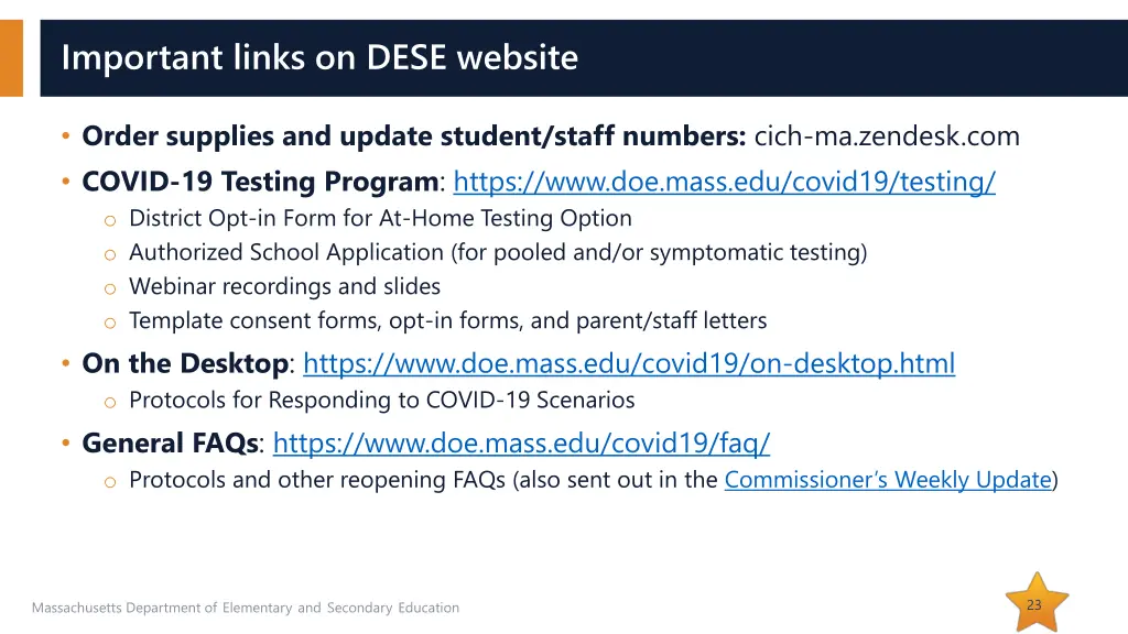 important links on dese website