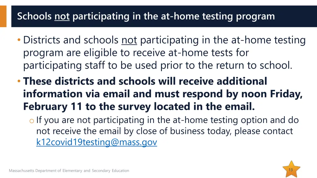 schools not participating in the at home testing