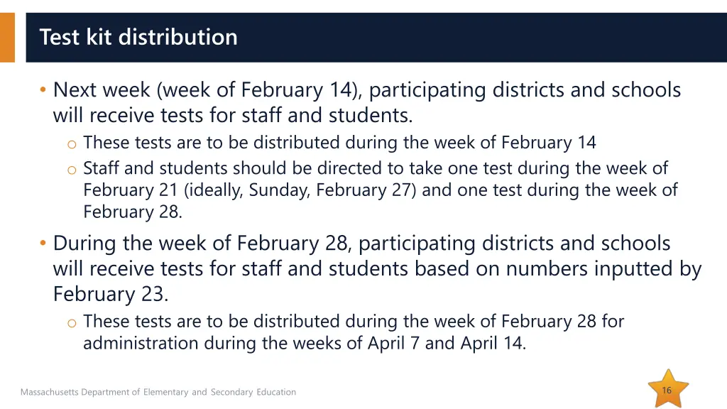 test kit distribution