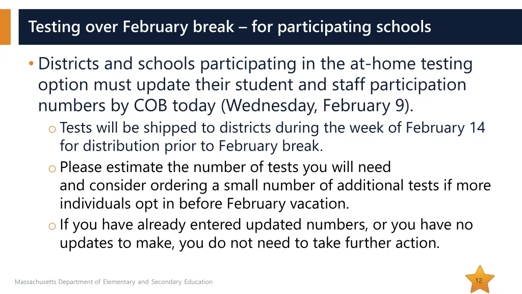 testing over february break for participating 1