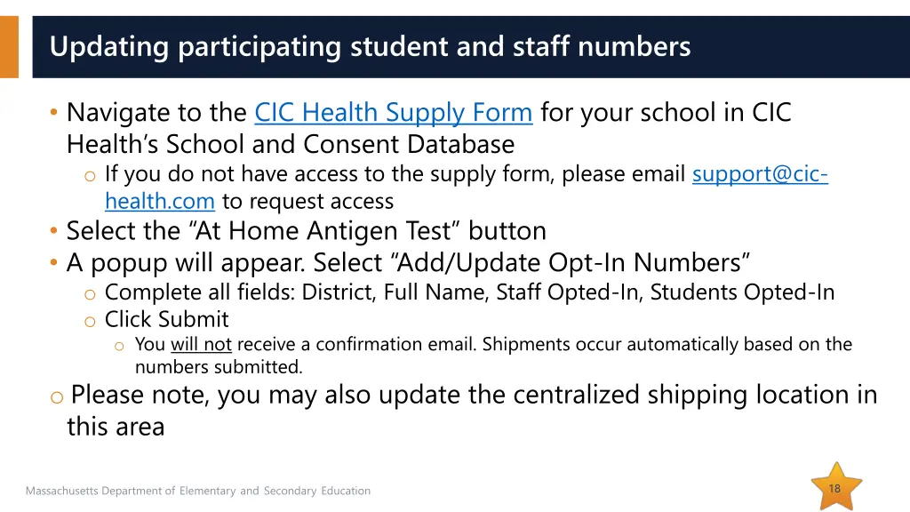 updating participating student and staff numbers