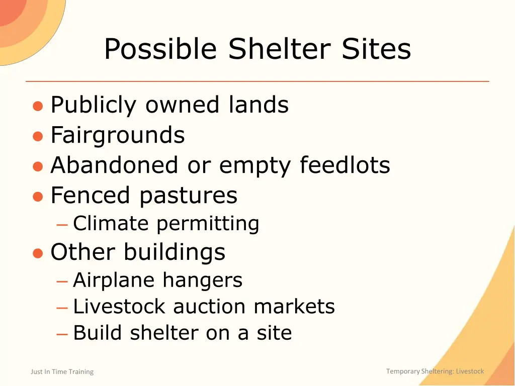 possible shelter sites