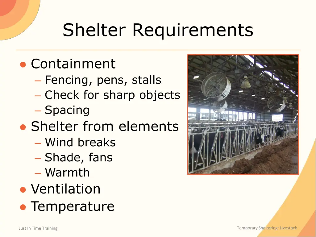 shelter requirements