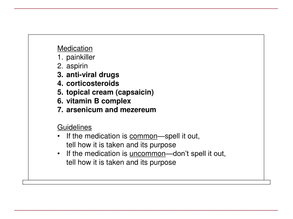 medication 1 painkiller 2 aspirin 3 anti viral