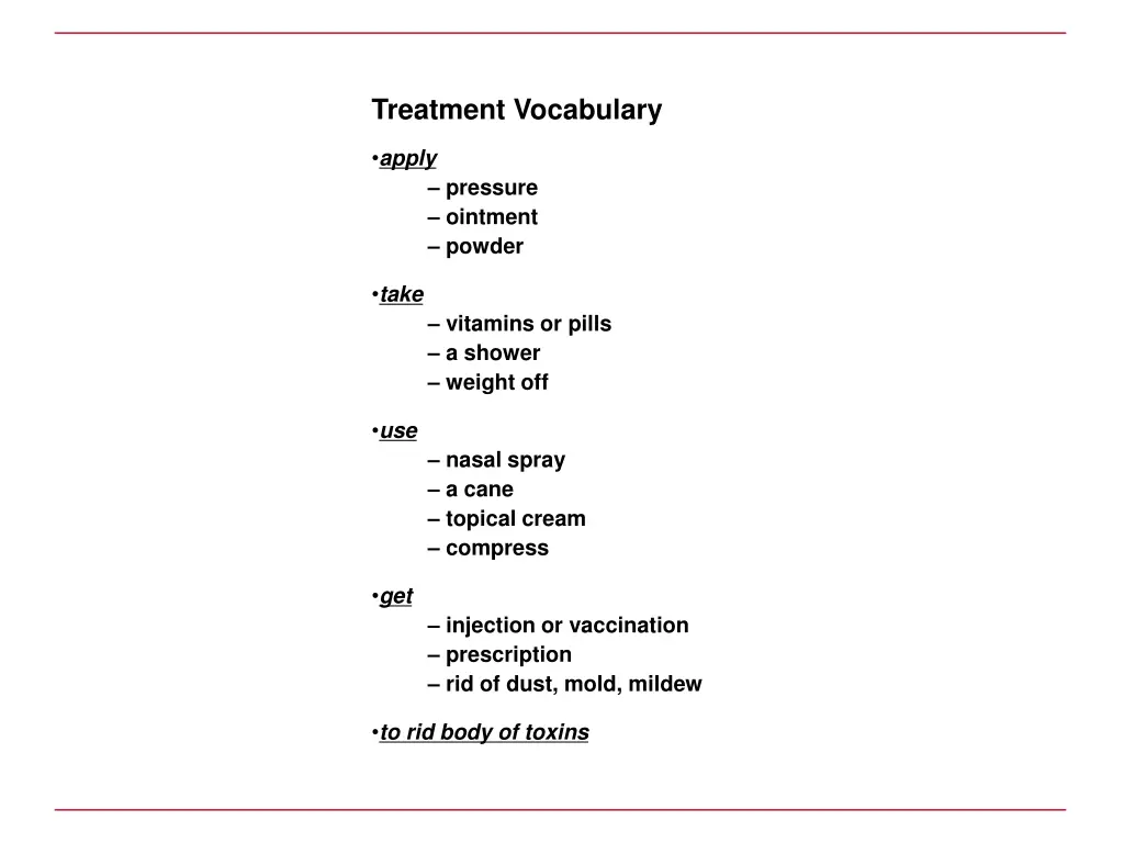 treatment vocabulary