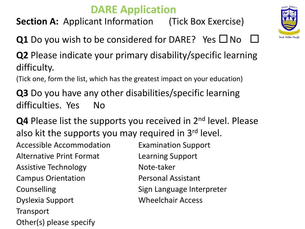 dare application 1