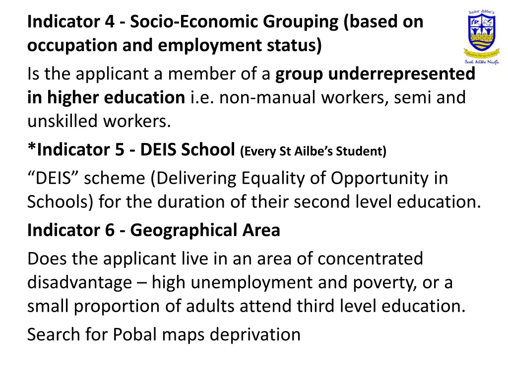 indicator 4 socio economic grouping based