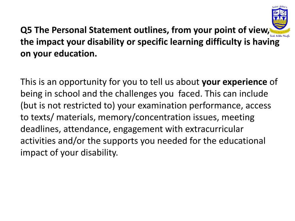 q5 the personal statement outlines from your