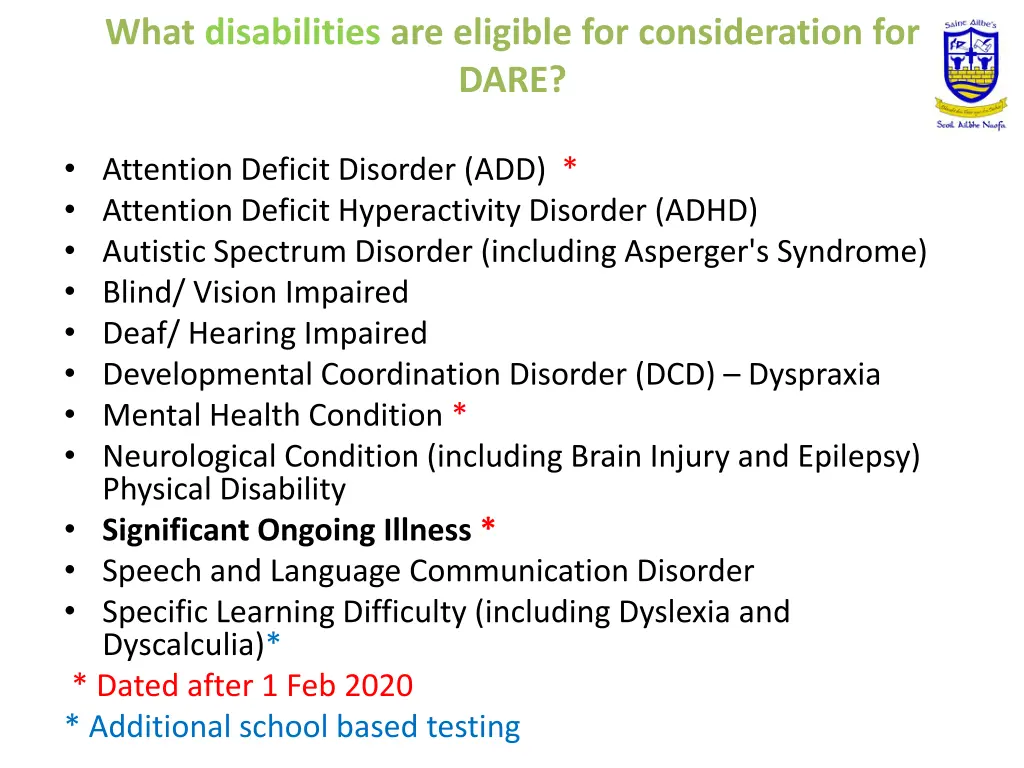 what disabilities are eligible for consideration