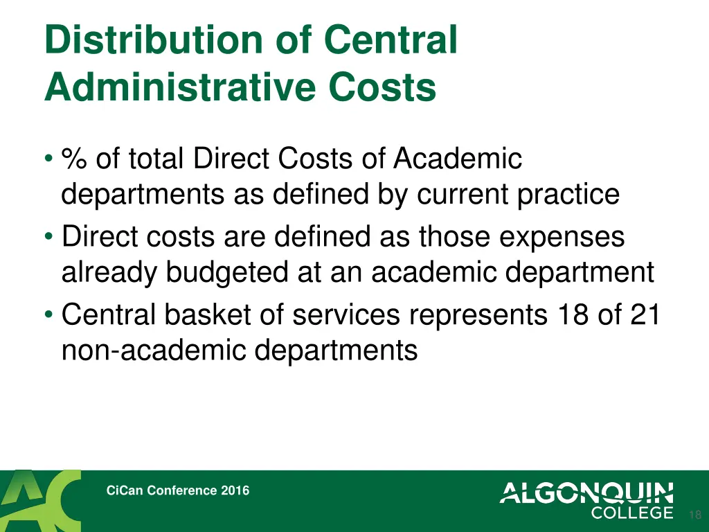 distribution of central administrative costs