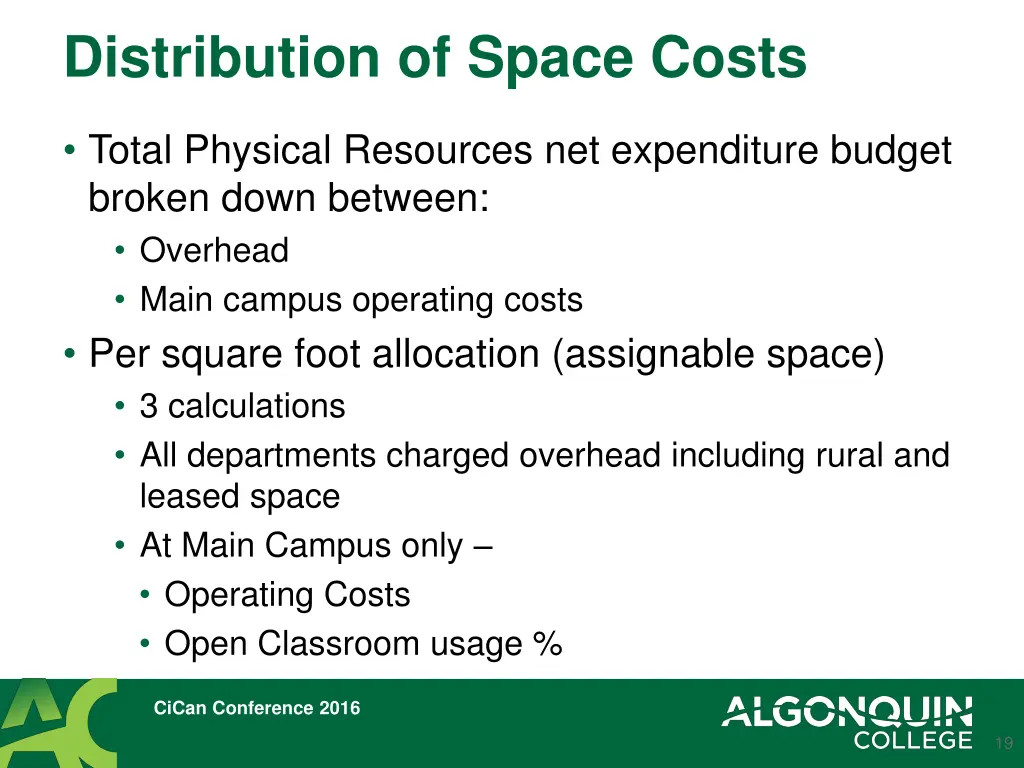 distribution of space costs