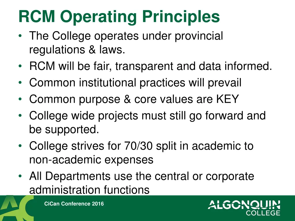 rcm operating principles the college operates