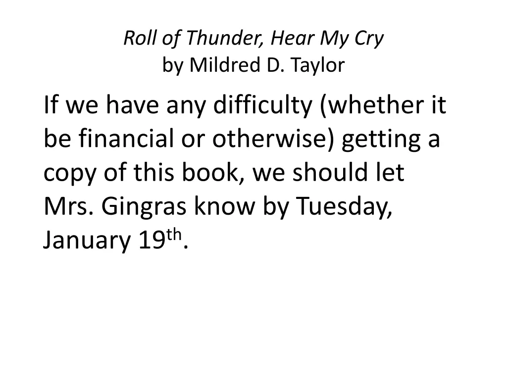 roll of thunder hear my cry by mildred d taylor 4