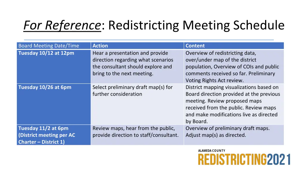 for reference redistricting meeting schedule