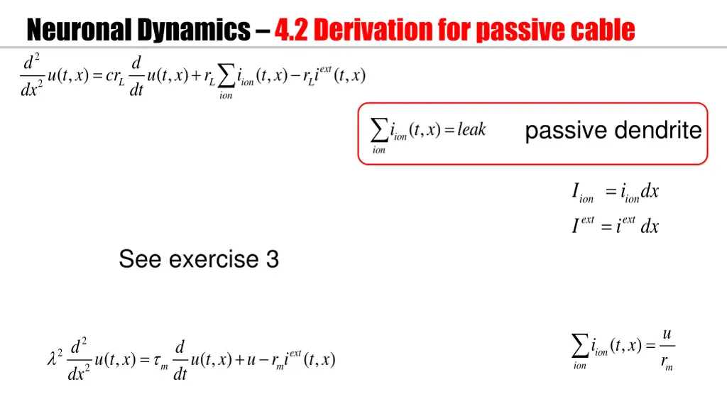 neuronal dynamics 4 2 derivation for passive