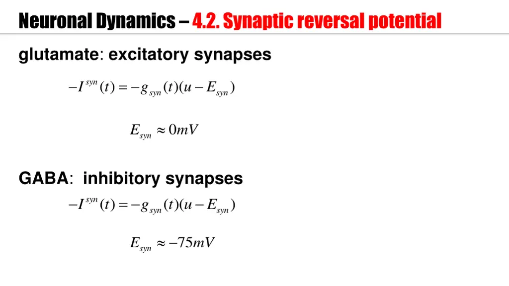 neuronal dynamics 4 2 synaptic reversal potential