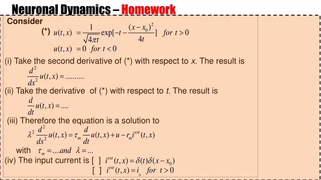 neuronal dynamics homework consider