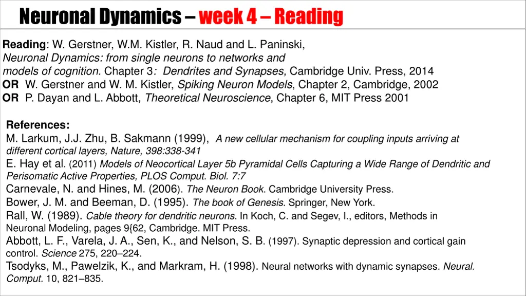 neuronal dynamics week4 reading