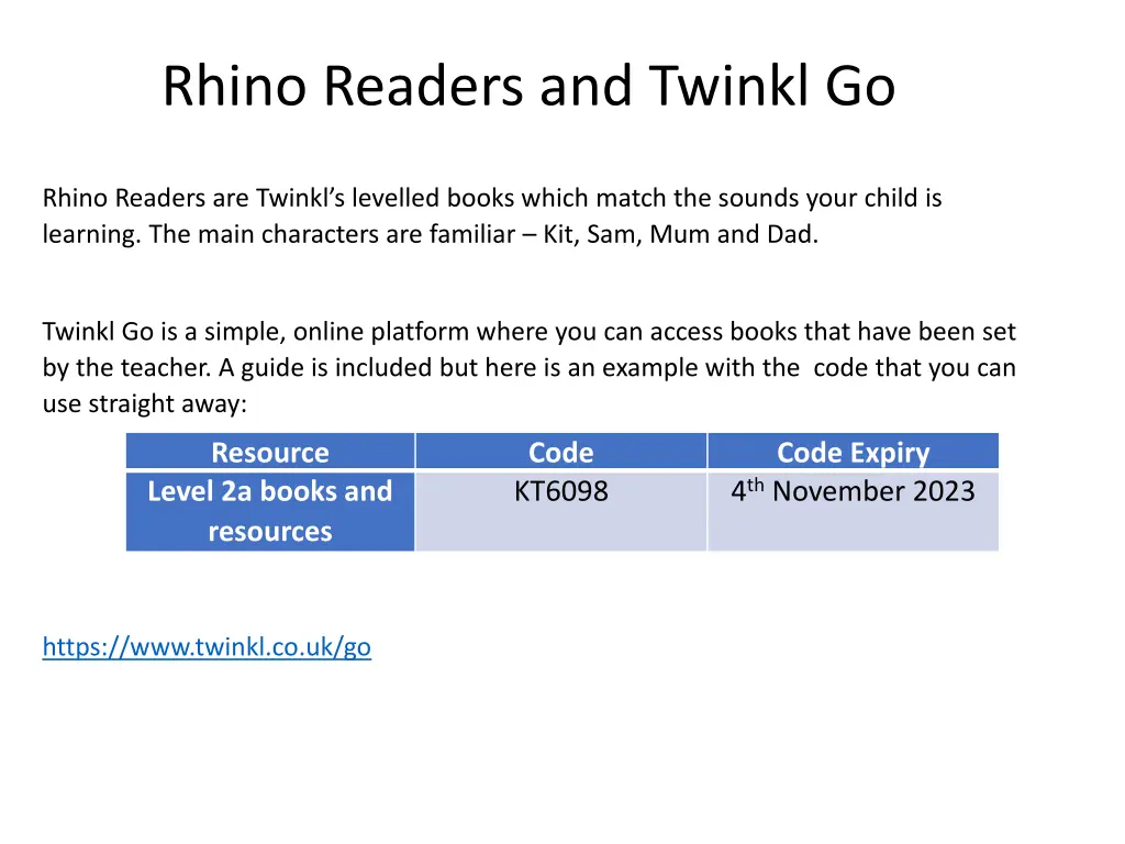 rhino readers and twinkl go