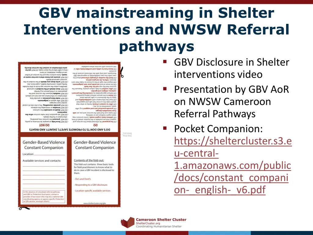 gbv mainstreaming in shelter interventions