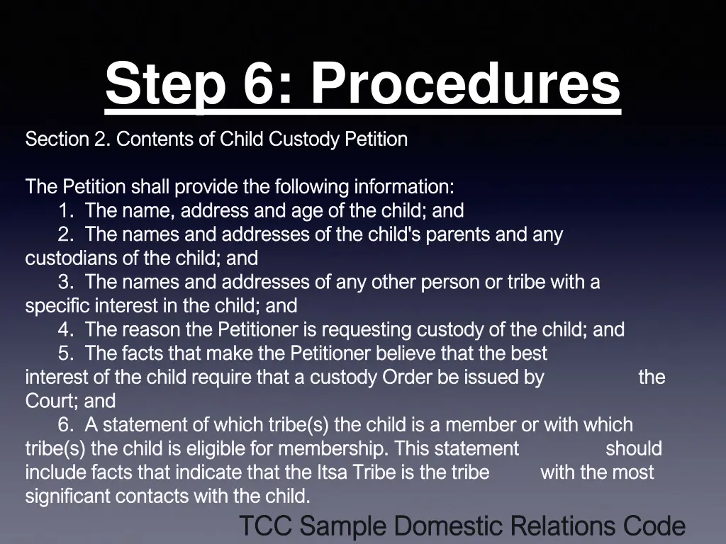 step 6 procedures section 2 contents of child