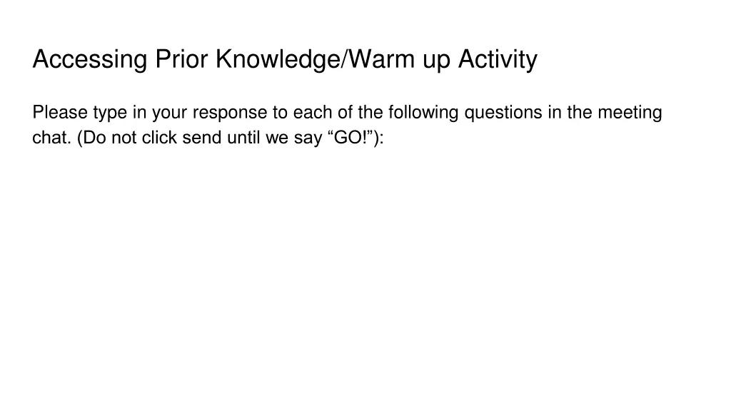 accessing prior knowledge warm up activity