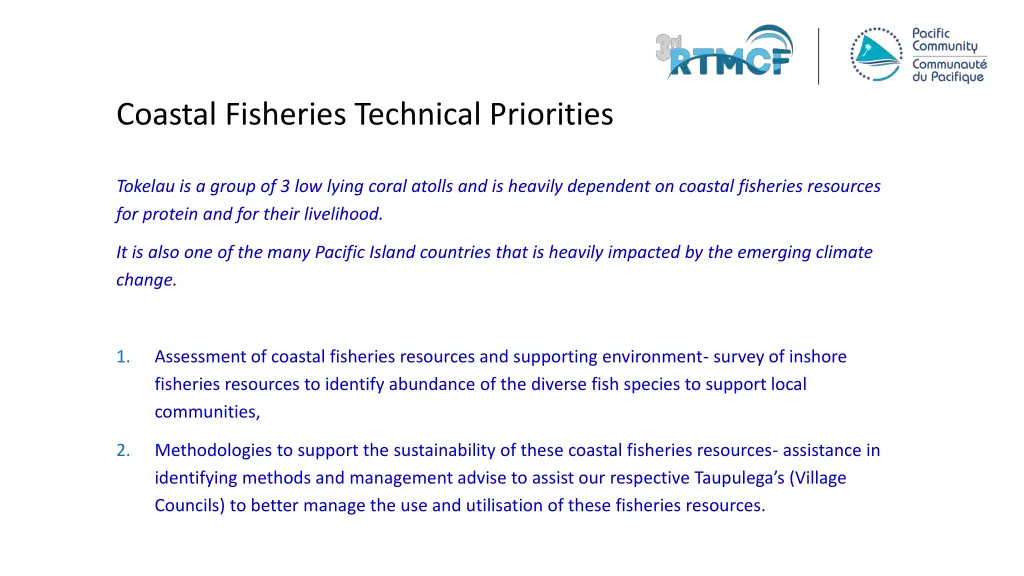 coastal fisheries technical priorities