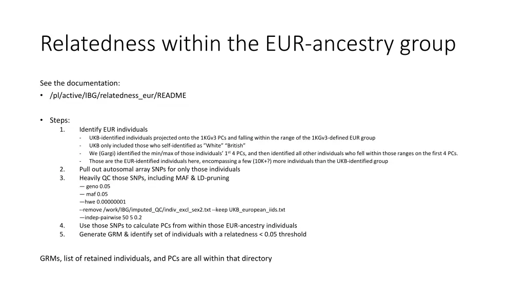 relatedness within the eur ancestry group