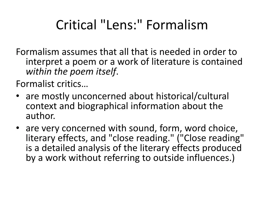 critical lens formalism